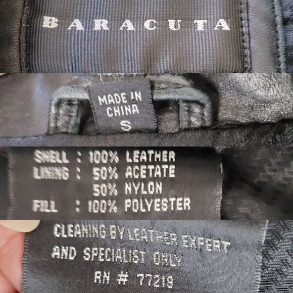 Vintage 90's Baracuta Black Grained Leather Button Down Blazer Jacket Sz S - Picture 4 of 16